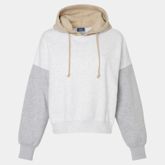 Women's Sueded Fleece Colorblocked Crop Hooded Sweatshirt Thumbnail
