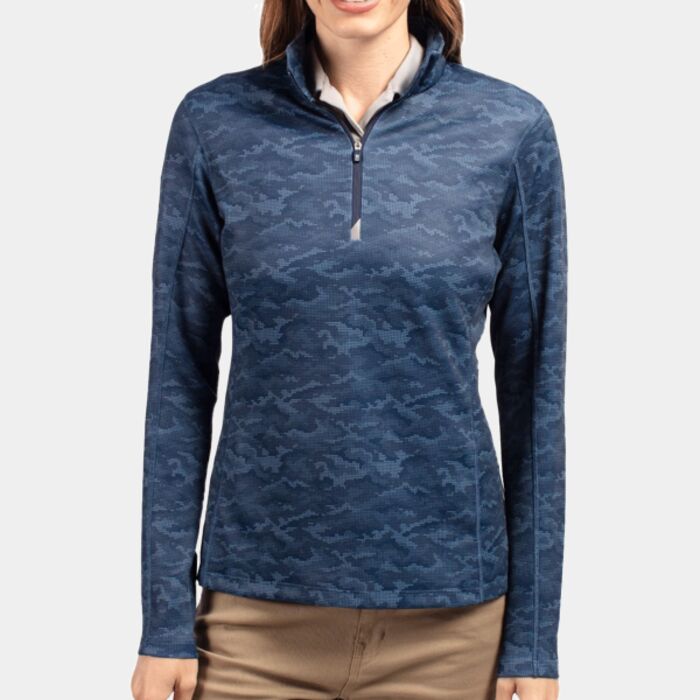 Cutter & Buck Traverse Camo Print Stretch Quarter Zip Womens Pullover Thumbnail