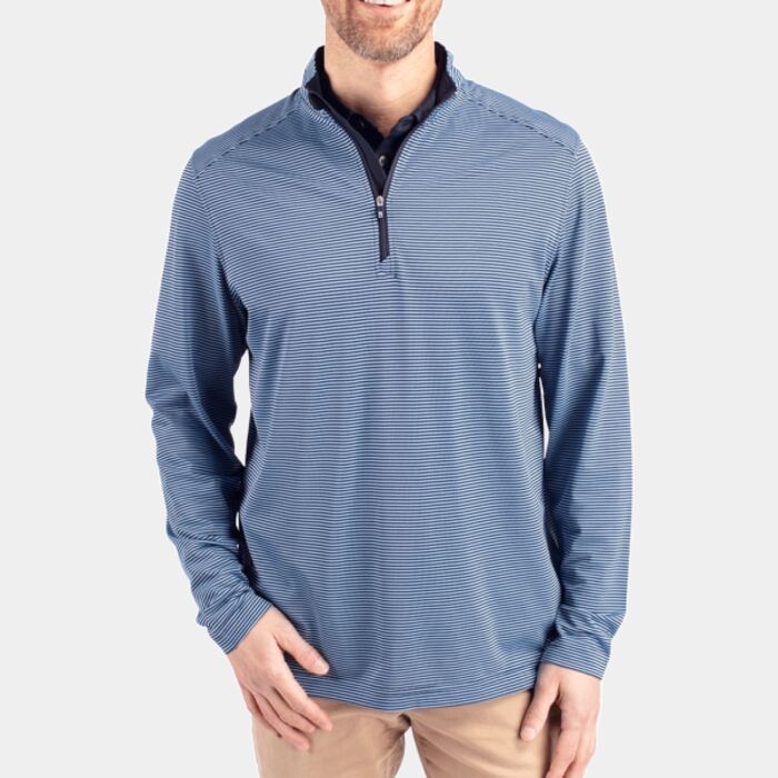 Cutter & Buck Virtue Eco Pique Micro Stripe Recycled Mens Quarter Zip Thumbnail