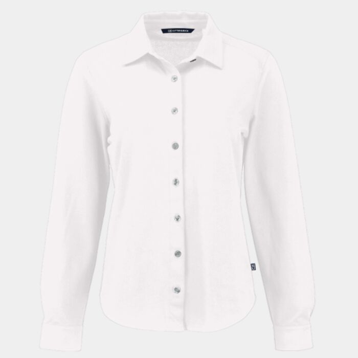 Cutter & Buck Advantage Tri-Blend Eco Soft Pique Long Sleeve Knitted Womens Button Down Thumbnail