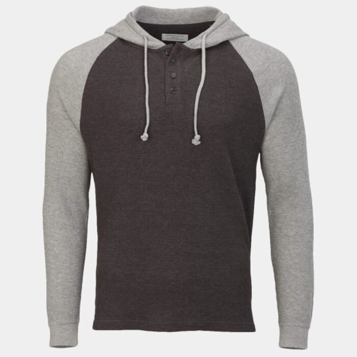 Unisex Waffle Knit Pullover Hooded Long Sleeve T-Shirt Thumbnail