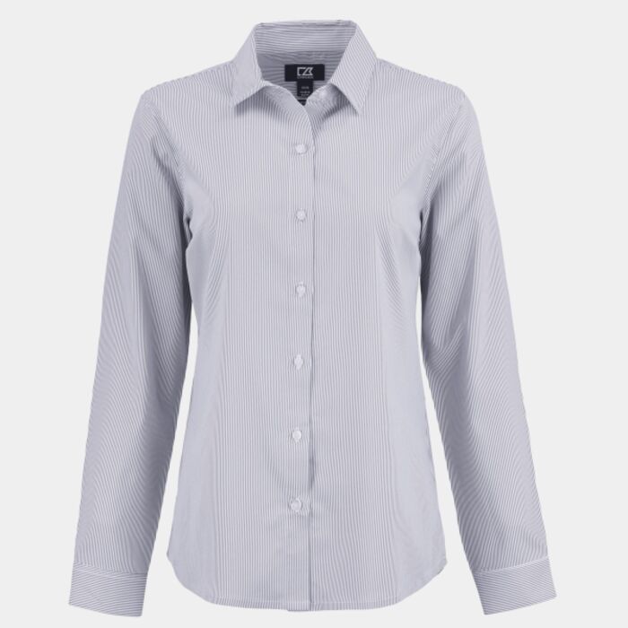Cutter & Buck Skyline Recycled Pinstripe Womens Long Sleeve Spread Collar Dress Shirt Thumbnail