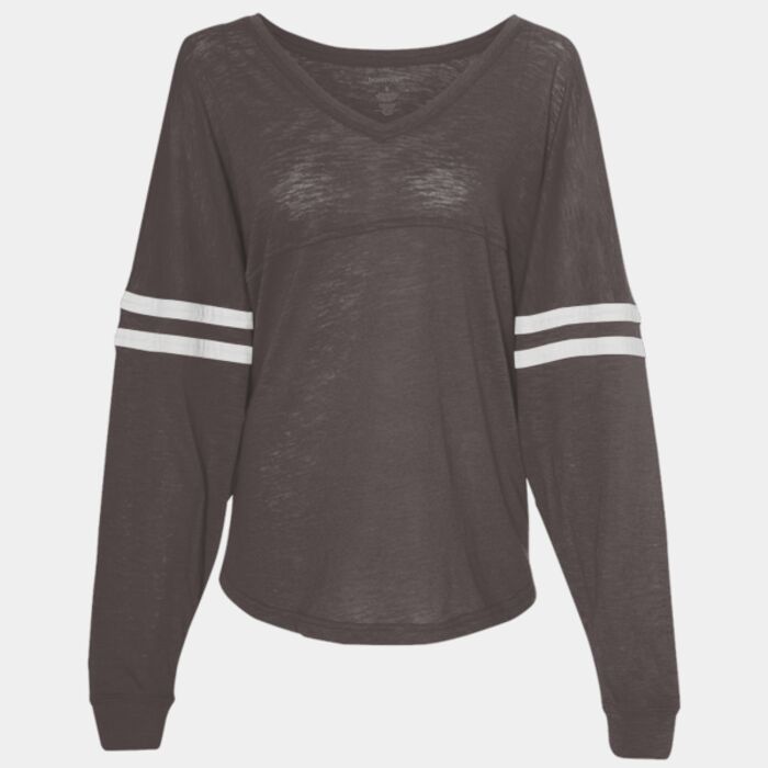 Women’s Slub Jersey Varsitee V-Neck Long Sleeve T-Shirt Thumbnail