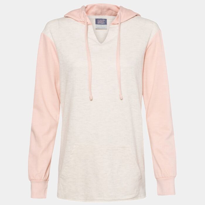 Women’s French Terry Hooded Pullover with Colorblocked Sleeves Thumbnail