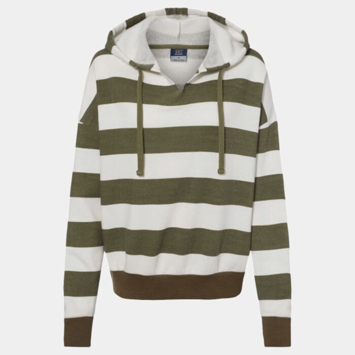 Women's Striped Fleece Boxy Hooded Sweatshirt Thumbnail