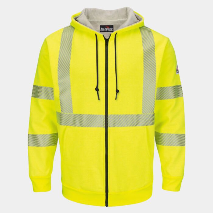 Men's Hi-Visibility Zip-Front Hooded Fleece Sweatshirt with Waffle Lining Thumbnail